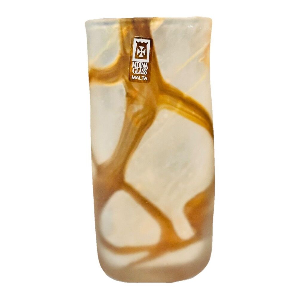 Mdina Maltese Vintage ‘93 Art Glass 5” Vase Earth tone Swirls MCM Signed